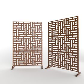 6.33 ft. H x 3.93 ft. W Laser Cut Metal Privacy Screen; 24"*48"* 3 panels (Color: Brown, Material: Galvanized steel)
