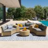 6 Person Fan-shaped Rattan Suit Combination with Cushions and Table
