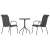 3 Piece Patio Dining Set Black Steel