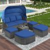 U_STYLE Outdoor Patio Furniture Set Daybed Sunbed with Retractable Canopy Conversation Set