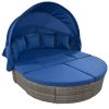 GO Outdoor rattan daybed sunbed with Retractable Canopy Wicker Furniture, Round Outdoor Sectional Sofa Set