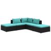 5 Piece Patio Lounge Set with Cushions Poly Rattan Black