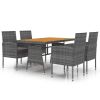 5 Piece Patio Dining Set Poly Rattan Gray