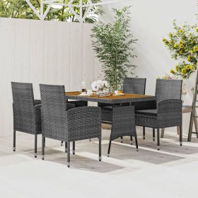 5 Piece Patio Dining Set Poly Rattan Gray (Color: Gray)