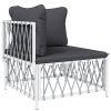 6 Piece Patio Lounge Set with Cushions White Steel