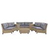6 Person Fan-shaped Rattan Suit Combination with Cushions and Table