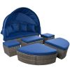 GO Outdoor rattan daybed sunbed with Retractable Canopy Wicker Furniture, Round Outdoor Sectional Sofa Set