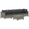 5 Piece Patio Lounge Set with Cushions Gray Poly Rattan
