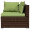 7 Piece Patio Lounge Set with Cushions Poly Rattan Brown