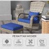 Outsunny Patio Wicker Adirondack Chair with Ottoman, Outdoor Fire Pit Chair with Cushions, High-Back, Large Seat & Armrests for Deck