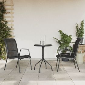 3 Piece Patio Dining Set Black Steel (Color: Black)