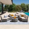 6 Person Fan-shaped Rattan Suit Combination with Cushions and Table