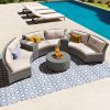 6 Person Fan-shaped Rattan Suit Combination with Cushions and Table