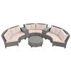 6 Person Fan-shaped Rattan Suit Combination with Cushions and Table