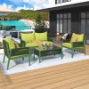 K&K 4-Piece Rope Patio Furniture Set, Outdoor Furniture with Tempered Glass Table
