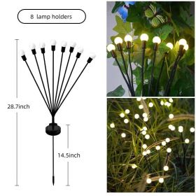 2pcs 8 LED Solar Powered Firefly Lights; Waterproof Warm Yellow Lights For Christmas Party Outdoor Garden Yard Pathway Decoration (28.7 * 14.5 Inch) (Color: warm light, size: 8 Lamp Heads)