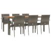 7 Piece Patio Dining Set with Cushions Gray Poly Rattan