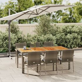 7 Piece Patio Dining Set with Cushions Gray Poly Rattan (Color: Gray)