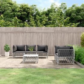 6 Piece Patio Lounge Set with Cushions White Steel (Color: White)