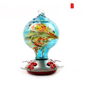 Hummingbird Feeder for Outdoors Hand Blown Colorful Glass (Color: b)