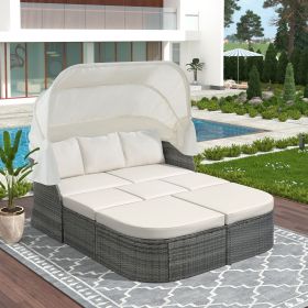 U_STYLE Outdoor Patio Furniture Set Daybed Sunbed with Retractable Canopy Conversation Set Wicker Furniture (Color: as Pic)