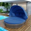 GO Outdoor rattan daybed sunbed with Retractable Canopy Wicker Furniture, Round Outdoor Sectional Sofa Set
