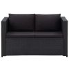 3 Piece Patio Lounge Set with Cushions Poly Rattan Black