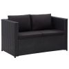 3 Piece Patio Lounge Set with Cushions Poly Rattan Black